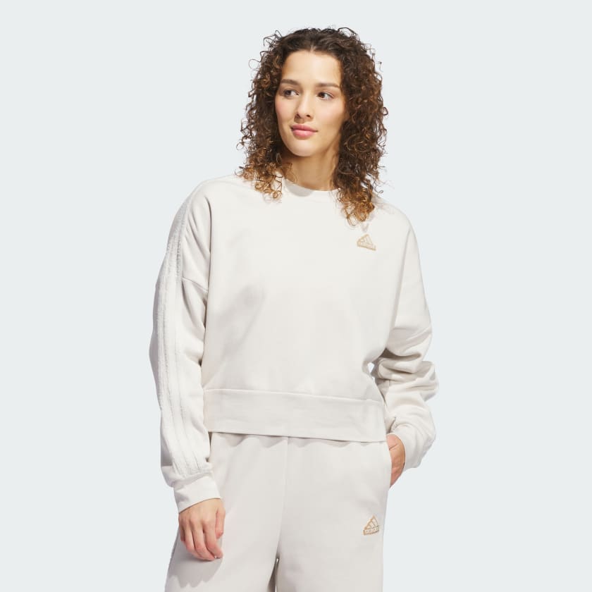 adidas Coze 3 Stripes Crew Sweatshirt Beige Free Shipping with adiClub adidas US