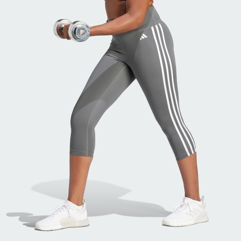 adidas Train Essentials 3-Stripes High-Waisted 3/4 Leggings - Grey