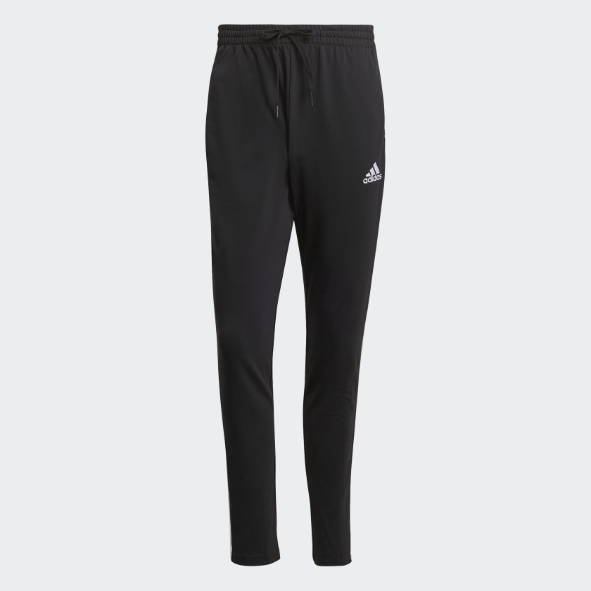 adidas Essentials Single Jersey Tapered Open Hem 3 Stripes Broek Zwart adidas Officiele Shop
