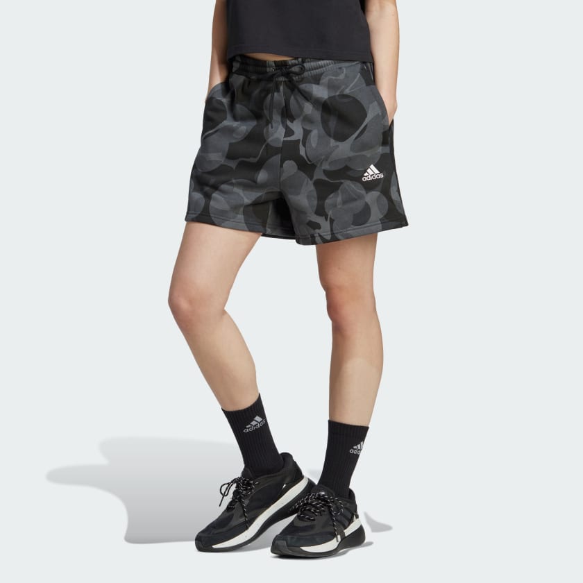 adidas Shorts Estampado Floral 3 Franjas Tela Fleece Negro adidas Mexico