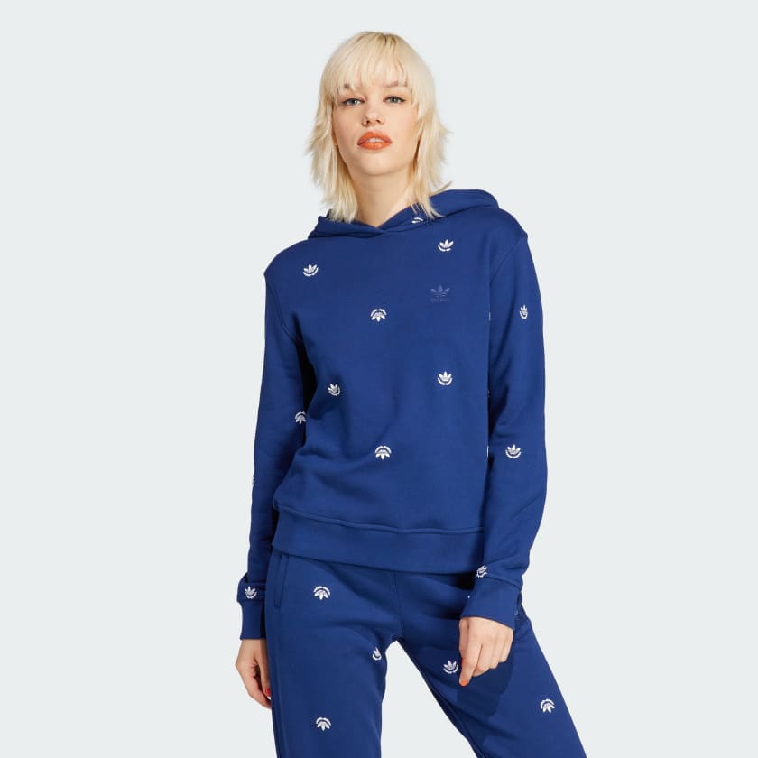 Allover Mini Crest Logo Hoodie - Blue | Women's Lifestyle | adidas US