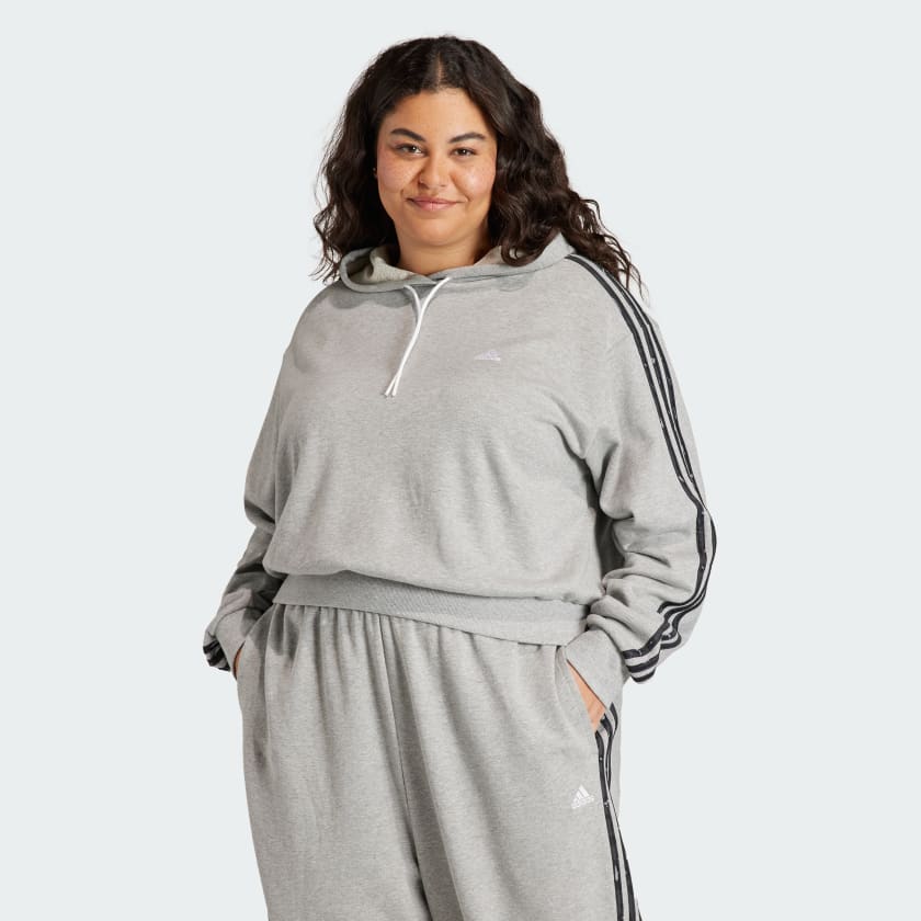 adidas Essentials 3-Stripes Animal Print Relaxed Hoodie (Plus Size) - Grey, Women's Lifestyle