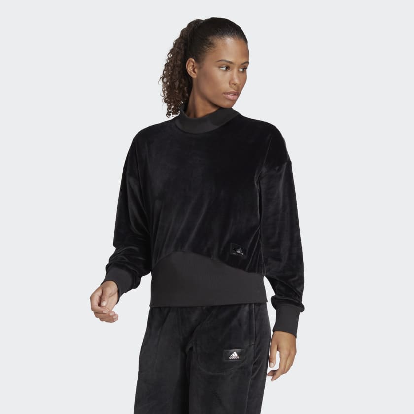adidas Cozy Velour Sweatshirt - Black Women's Lifestyle | US