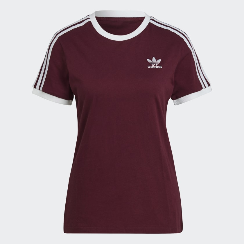 adidas originals 3 stripe t shirt burgundy