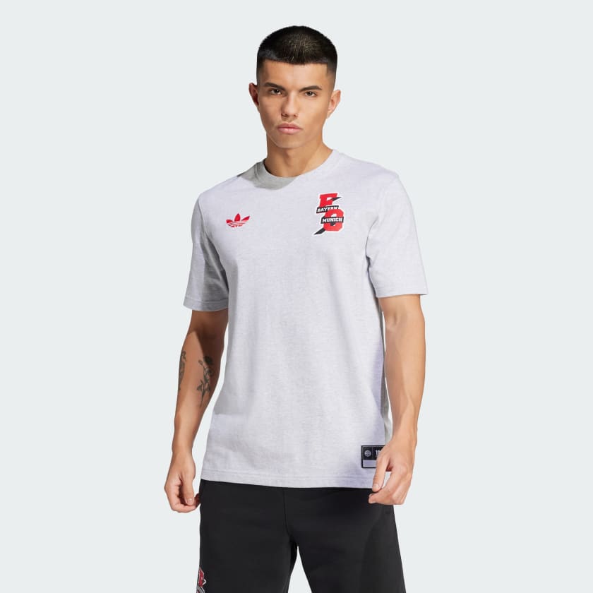 Tシャツ・カットソー adidas originals FC Bayern Muenchen VRCT Tee - white/gray adidas | FC Bayern VRCT Tee | Grey Heather | SportsDirect.com