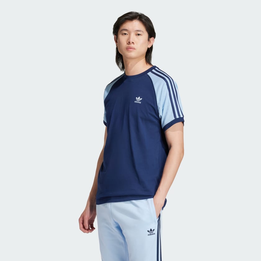 adidas Colourblocked 3 Stripes T Shirt Blue adidas Ireland