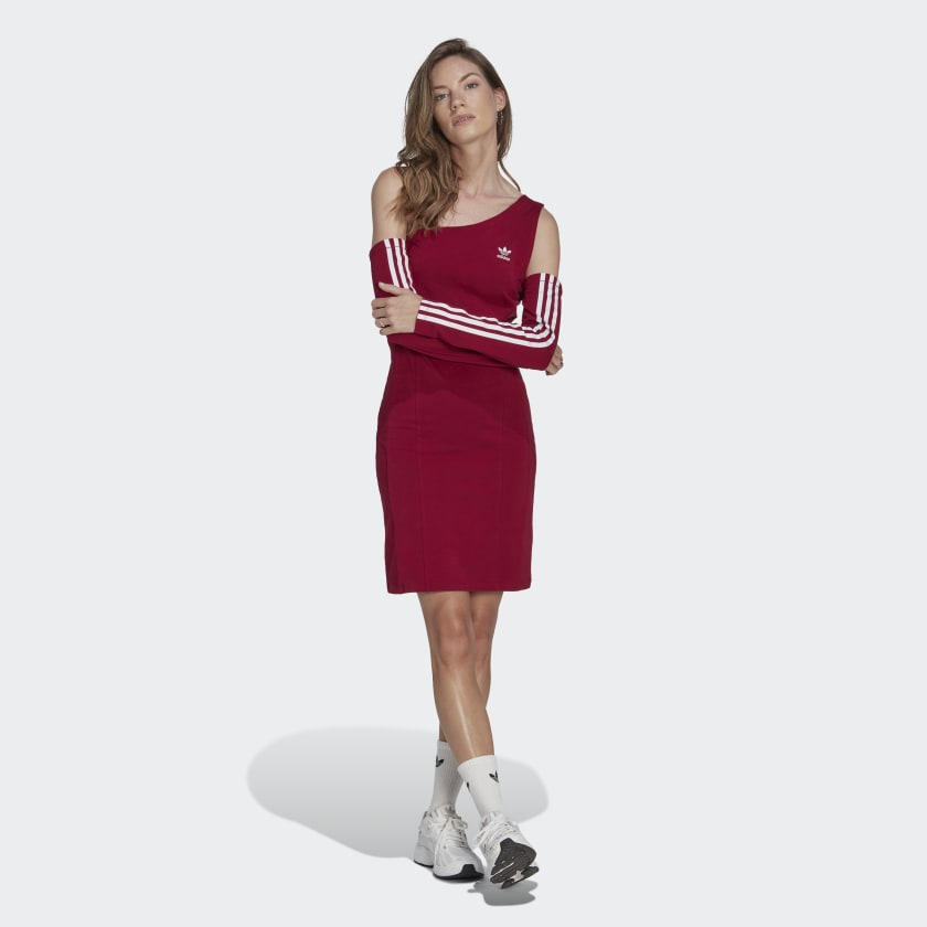 adidas adicolor Trefoil Cutout Long Sleeve Dress - Red | Women's ...