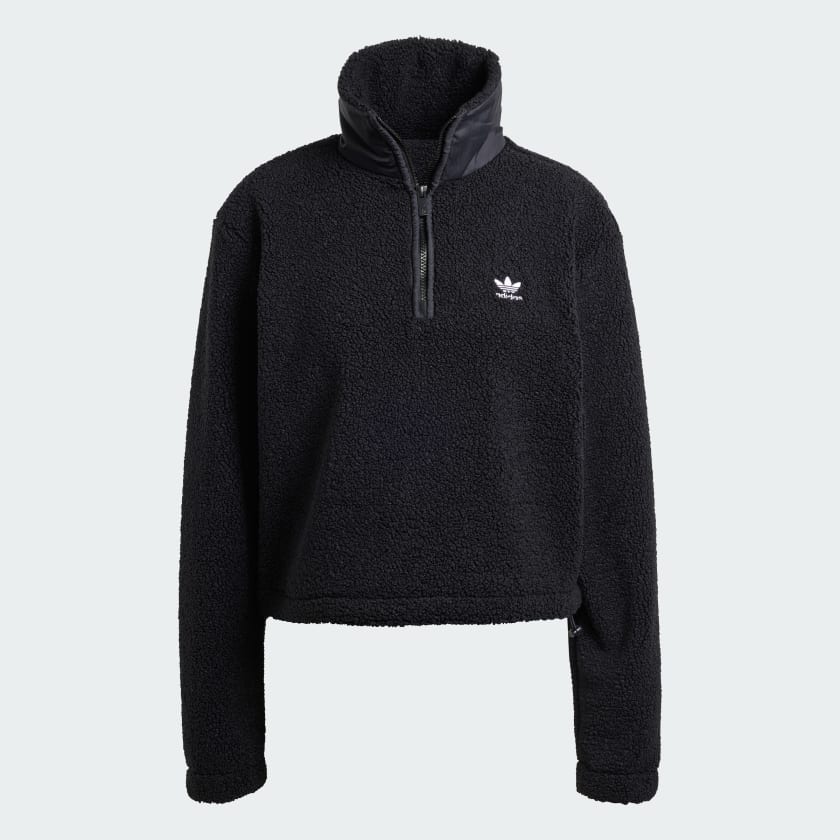 Giacca Teddy Fleece 1 2 Zip Nero IY9408 01 laydown
