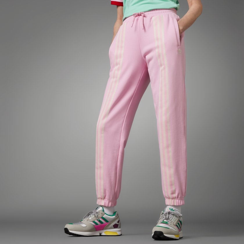 Adidas Original Three Stripe Track Pant With Vintage Logo In Pink