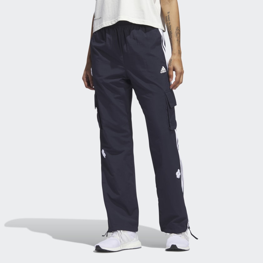 adidas 3-Stripes Cargo Pants With Chenille Flower Patches - Blue ...
