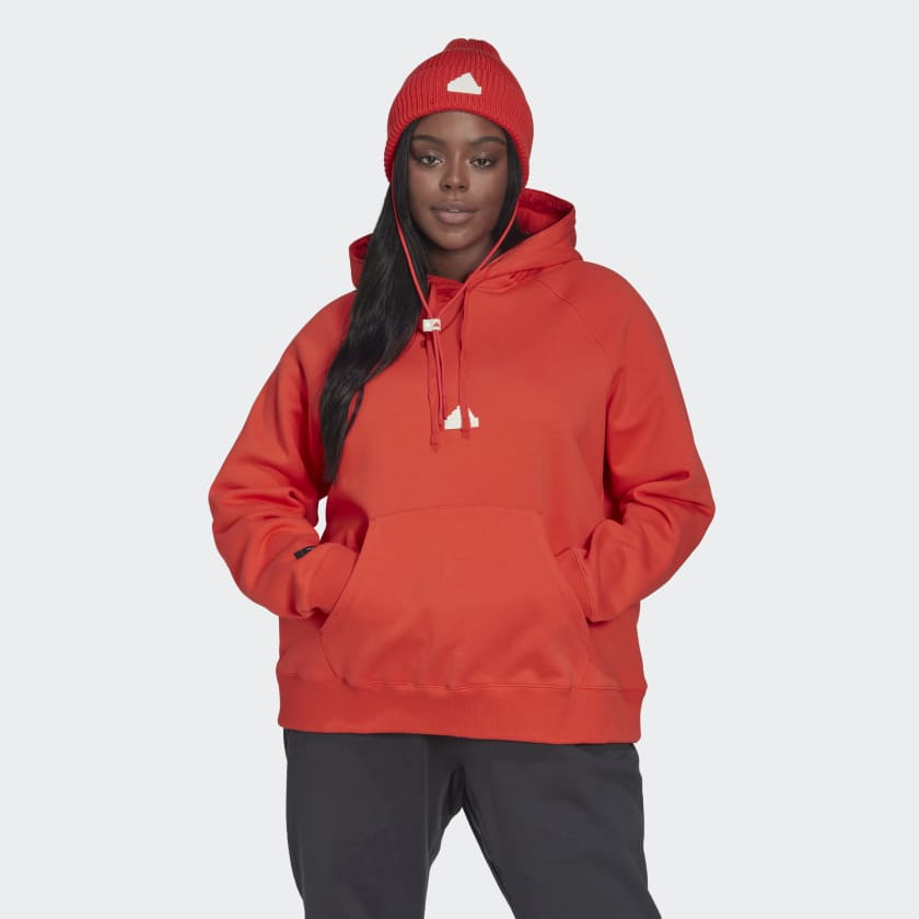 adidas Oversized Hooded Sweatshirt (Plus Size) - Red | Women's Training ...