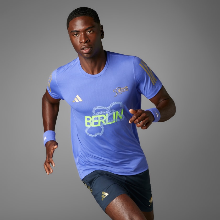 adidas BMW Berlin Marathon 2024 Finisher T Shirt Blue adidas UK