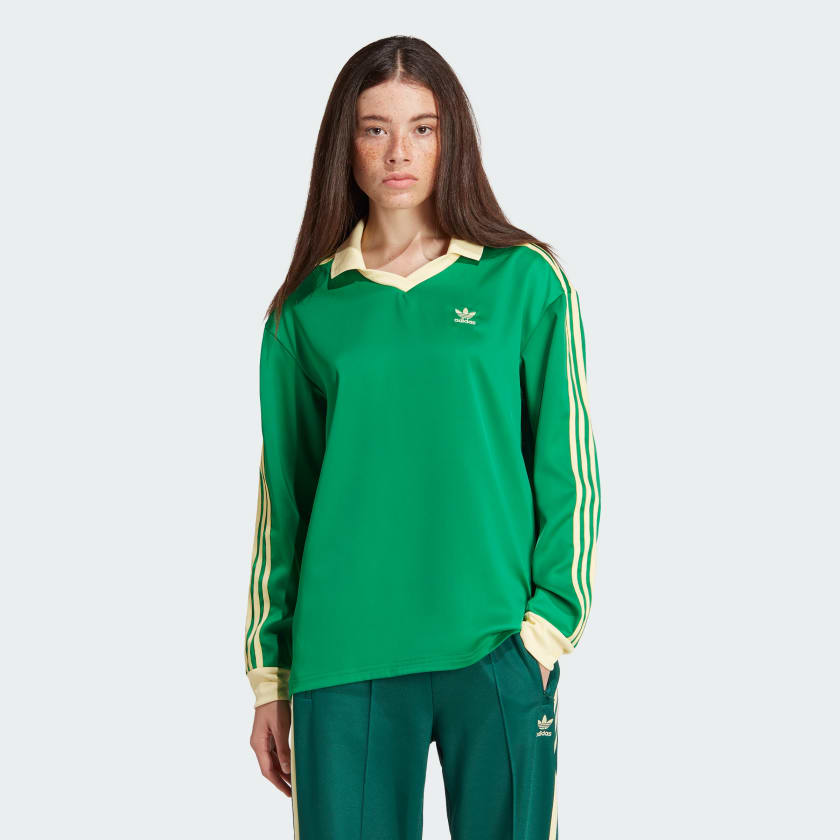 adidas 3 Stripes Satin Long Sleeve Tee Green adidas Thailand