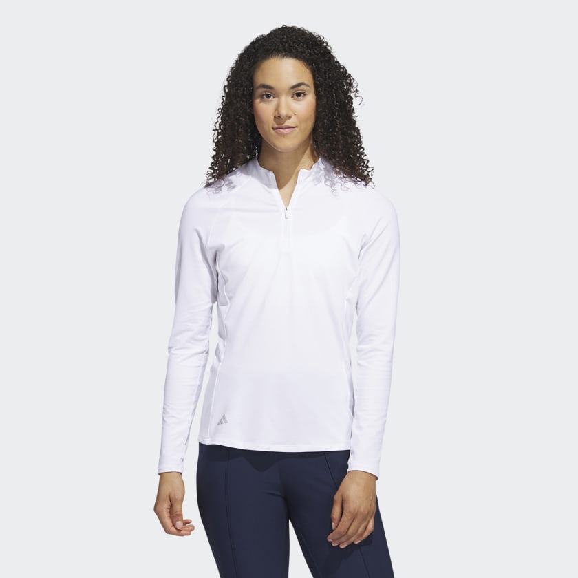 adidas Quarter-Zip Long Sleeve Golf Polo Shirt - White | Women's Golf ...