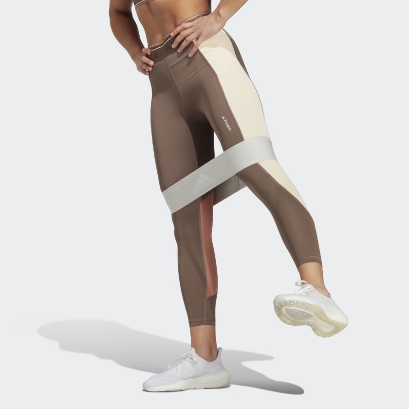 adidas Training Techfit color block high rise leggings in brown