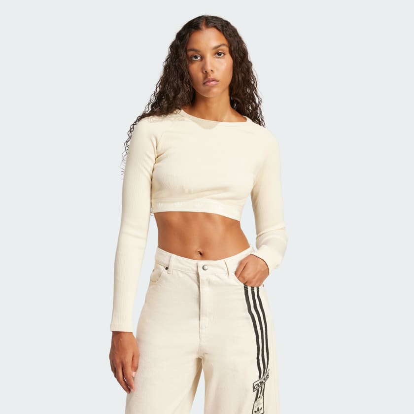 【adidas】RIBBED LONG SLEEVE CROP TOP★クロップド ロンT Women's tops adidas Ribbed Longsleeve Crop Top Black | Footshop