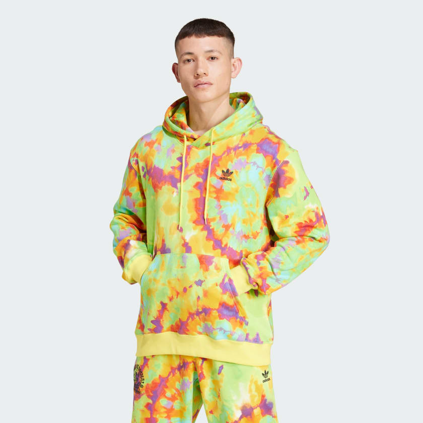 adidas Tie Dyed Allover Print Hooded Sweatshirt Yellow Free Shipping with adiClub adidas US