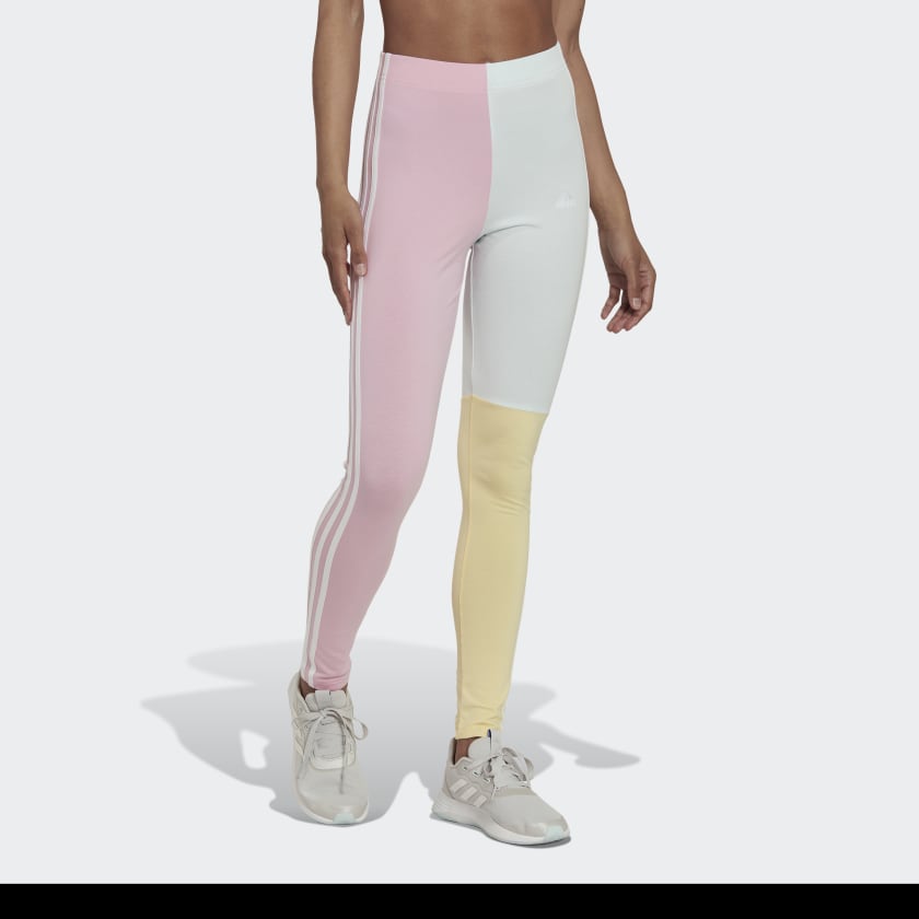 adidas Essentials 3-Stripes Colorblock Cotton Leggings - Pink | adidas UK