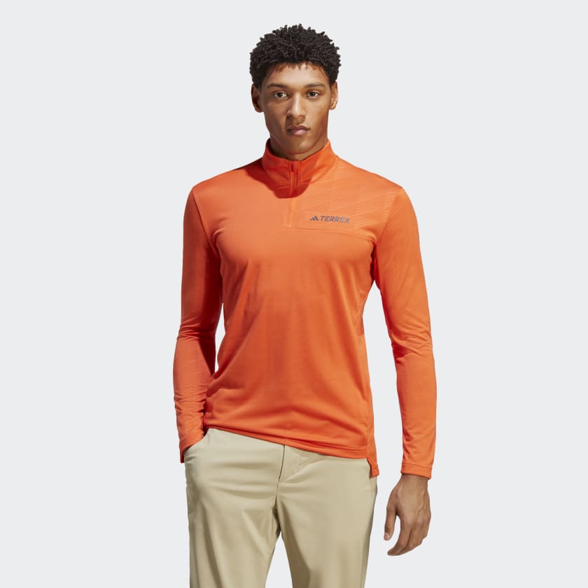 Running Multi US | adidas Men\'s Sleeve Long Tee Half-Zip TERREX Trail | Orange - adidas