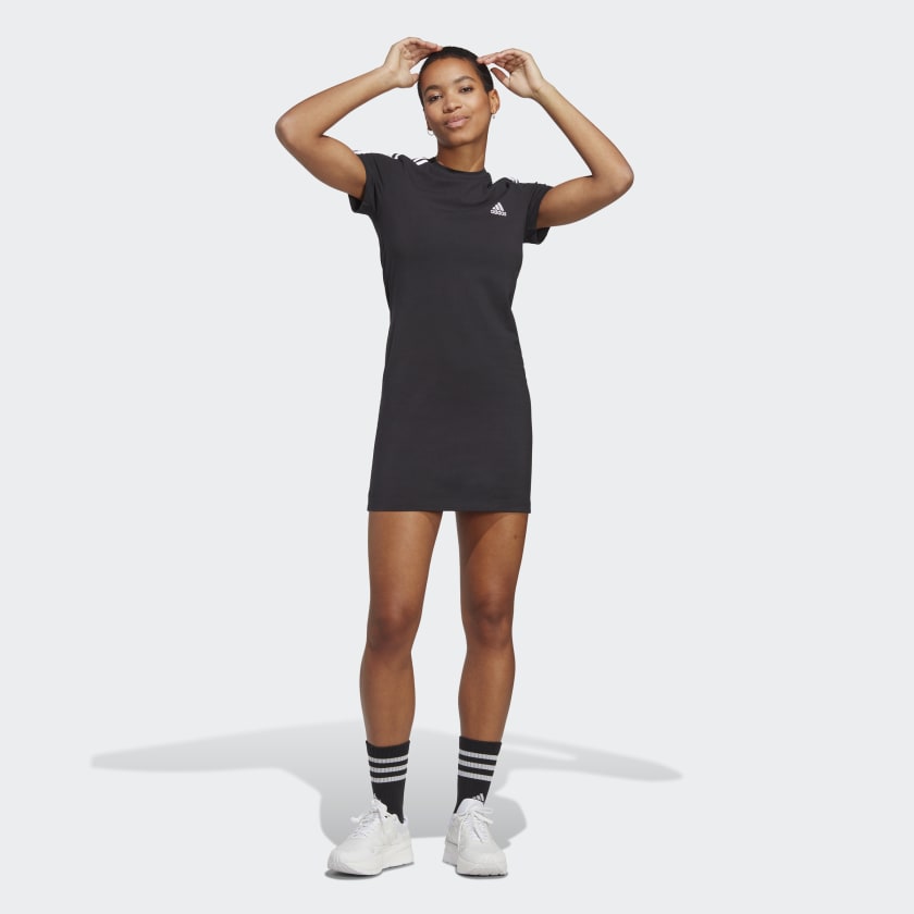 adidas Essentials 3-Stripes Single Jersey Fitted Tee Dress - Black ...