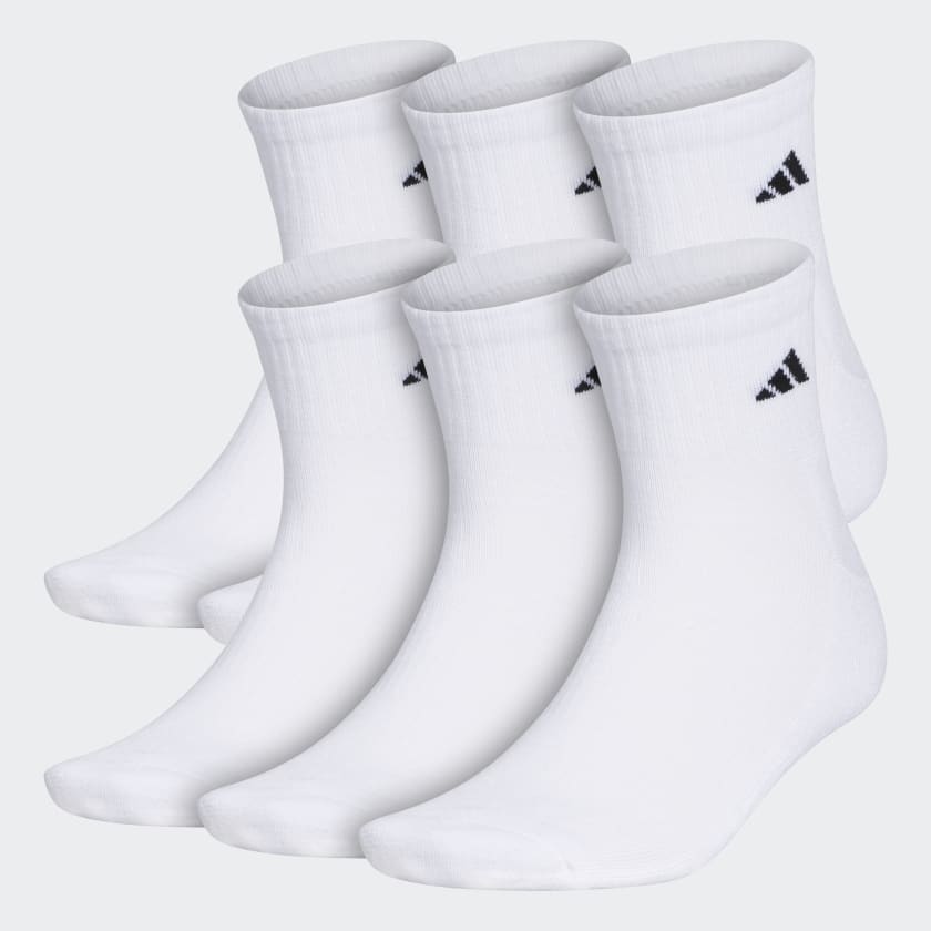 adidas Athletic Cushioned Quarter Socks 6 Pairs XL - White | Men's ...