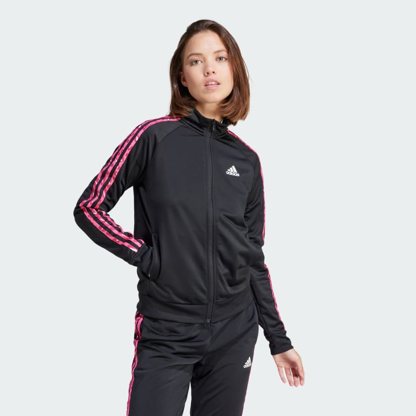 adidas Chamarra Deportiva Essentials Animal Print Tricot 3 Franjas Negro adidas Mexico