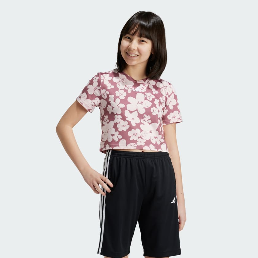 adidas Train Essentials Seasonal Printed Cropped Training Tee Kids Red adidas Thailand