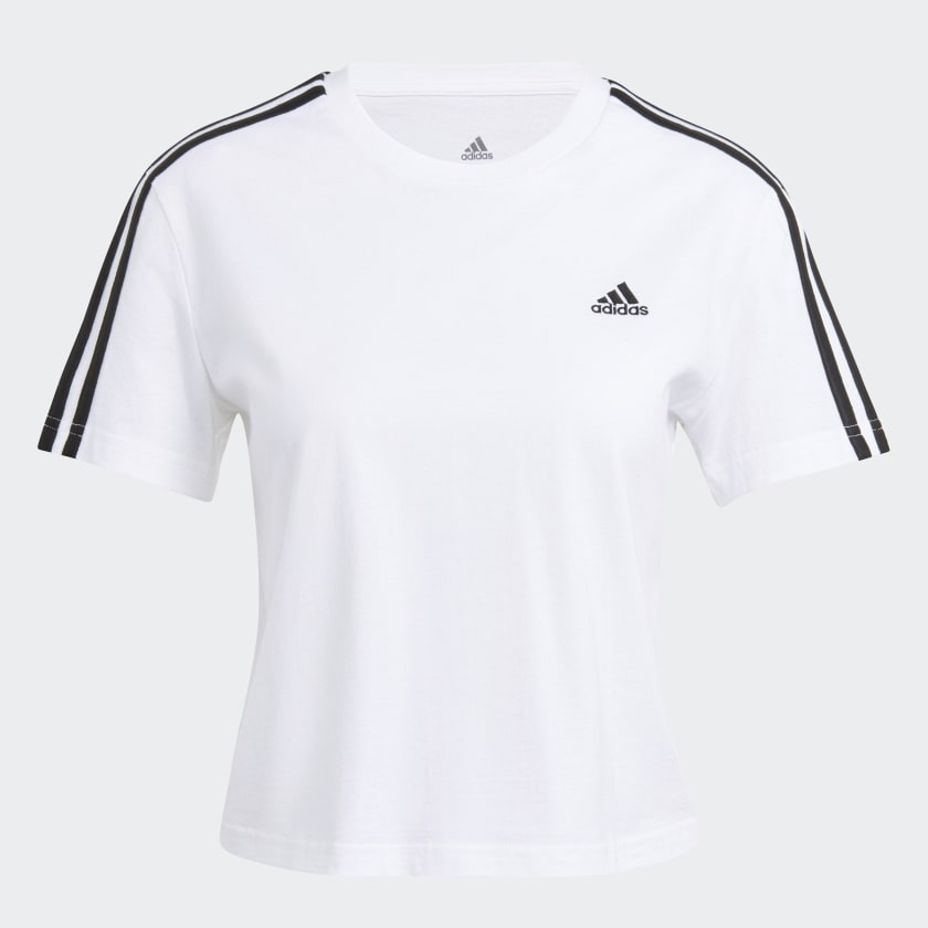 adidas Essentials Loose 3-Stripes Cropped Tee - White