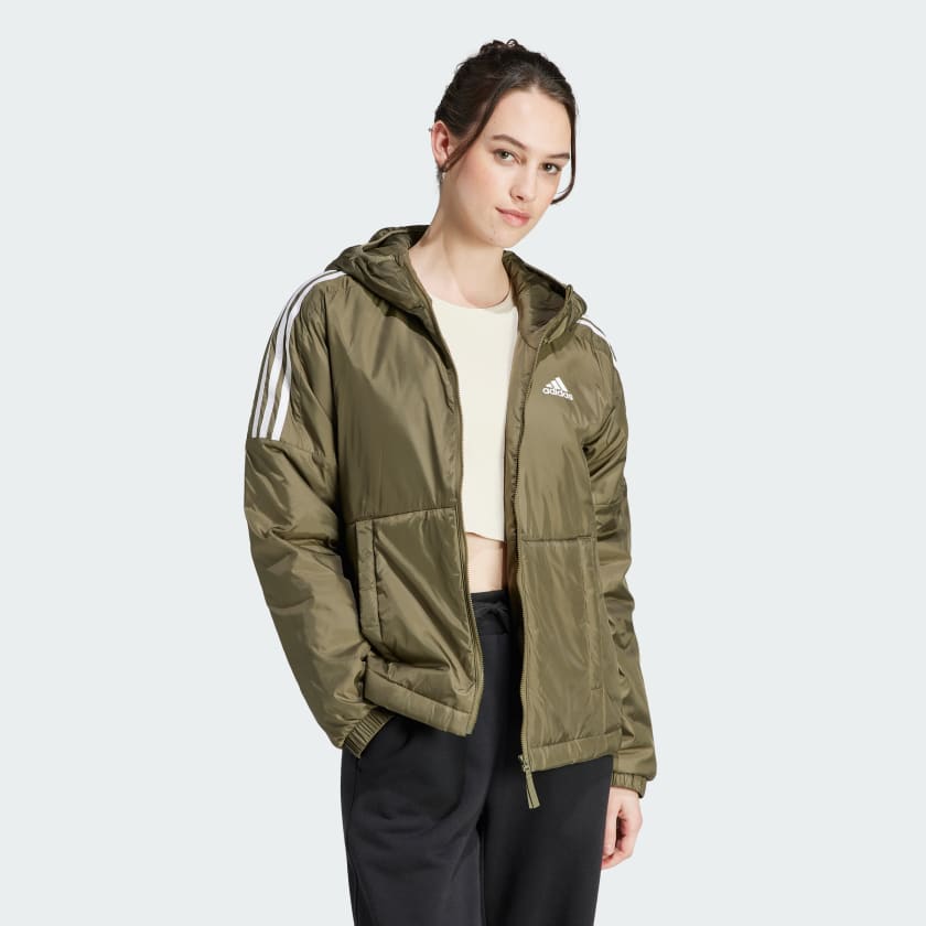 adidas Essentials Insulated Hooded Jacket - Green | Women's Lifestyle ...