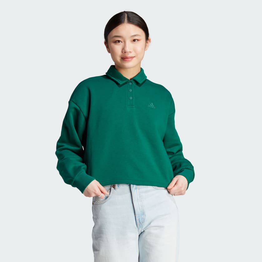 adidas All SZN Fleece Graphic Polo Sweatshirt - Green | Women's