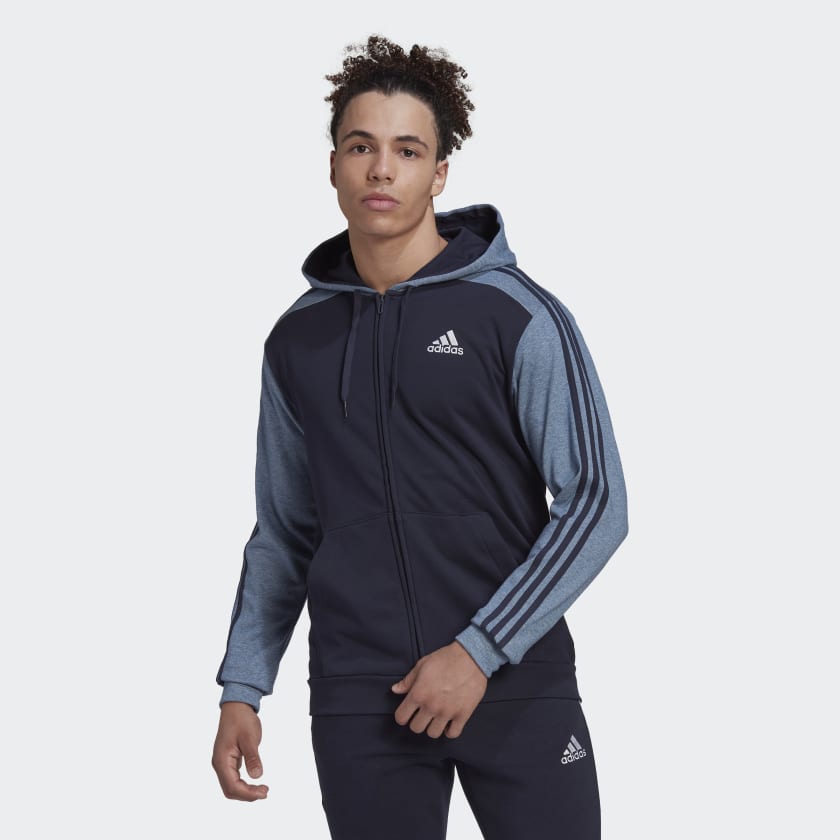 Blue adidas Essentials Mélange French Terry Full-Zip Hoodie | adidas UK