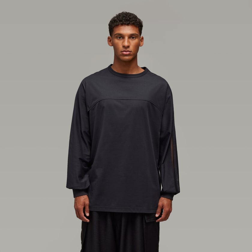 衝撃の激安コスパ・掘り出し物も Long Stripes Mesh Y-3 adidas Sleeve Free | Black - Tee トップス