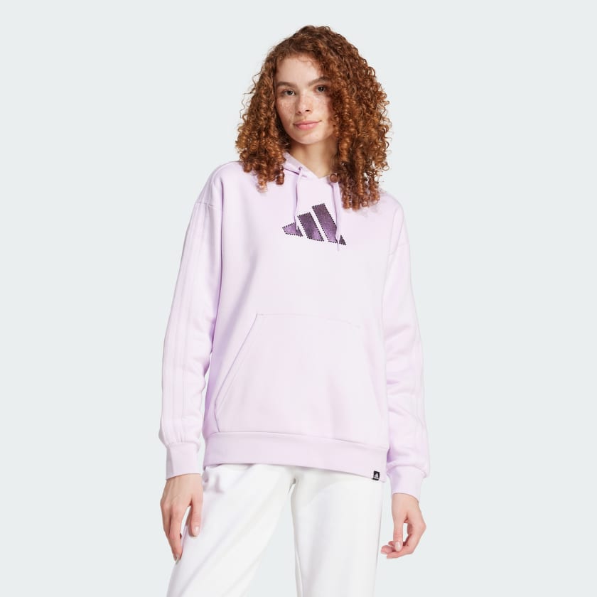 adidas Holiday Graphic 3 Stripes Oversized Hoodie Purple Free Shipping with adiClub adidas US