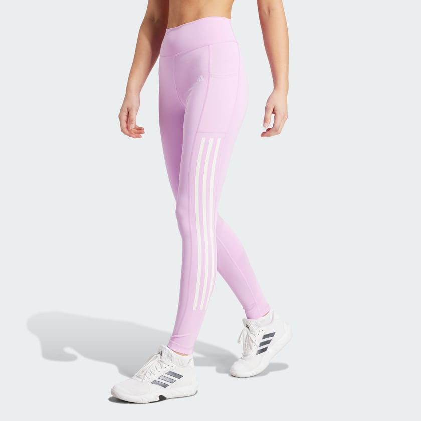 adidas Optime 3-Stripes Full-Length Leggings - Purple, Women's Training