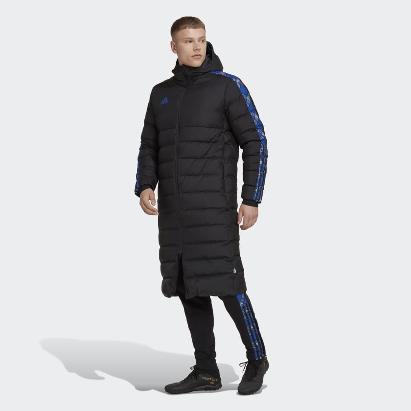 Adidas Men's Tiro Soccer Long Down Coat-Black, Size: Small, Polyester
