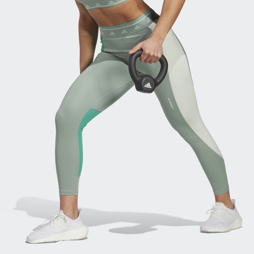 adidas Techfit Colorblock 7/8 Leggings - Green, Women's Training