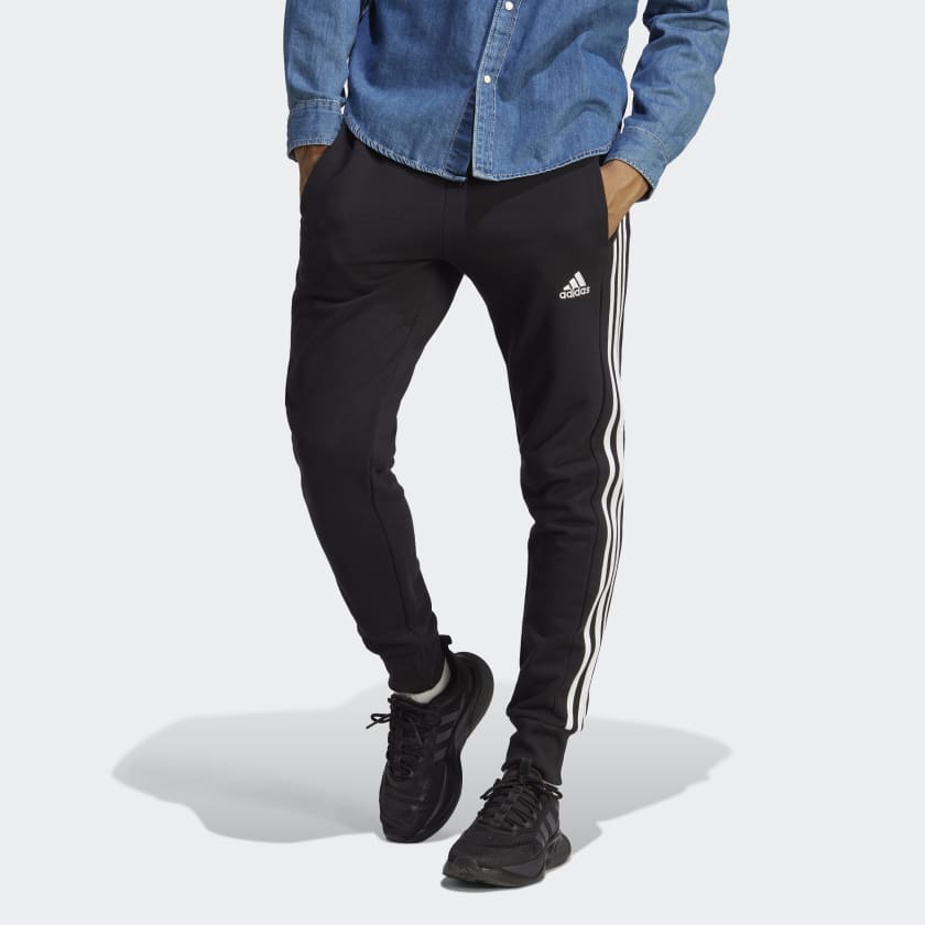 adidas Essentials French Terry Tapered Cuff 3-Stripes Pants - Black | Men's  Lifestyle | adidas US