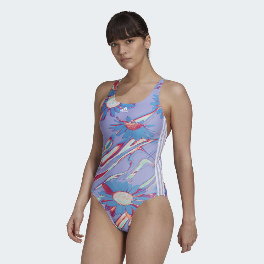 fluir Ondas Residente adidas Positivisea 3-Stripes Swimsuit - Purple | Women's Swim | adidas US