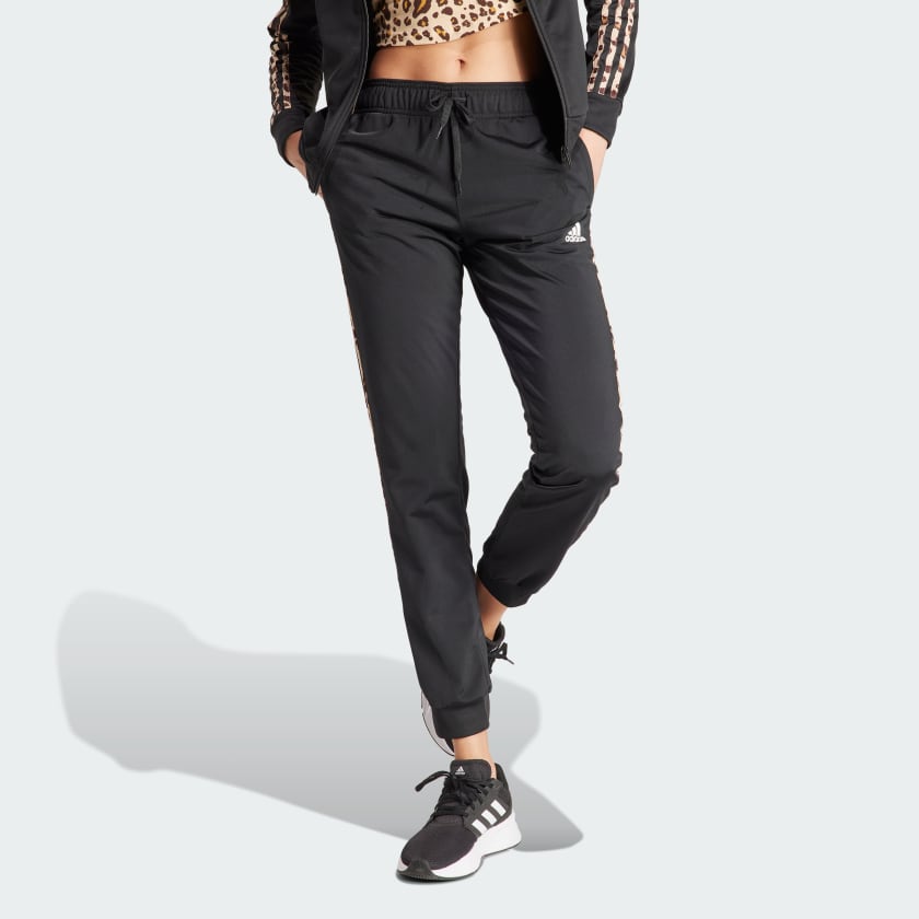 adidas Essentials Animal Print Tricot 3-Stripes Slim Tapered Track Pants -  Black | Women's Lifestyle | adidas US