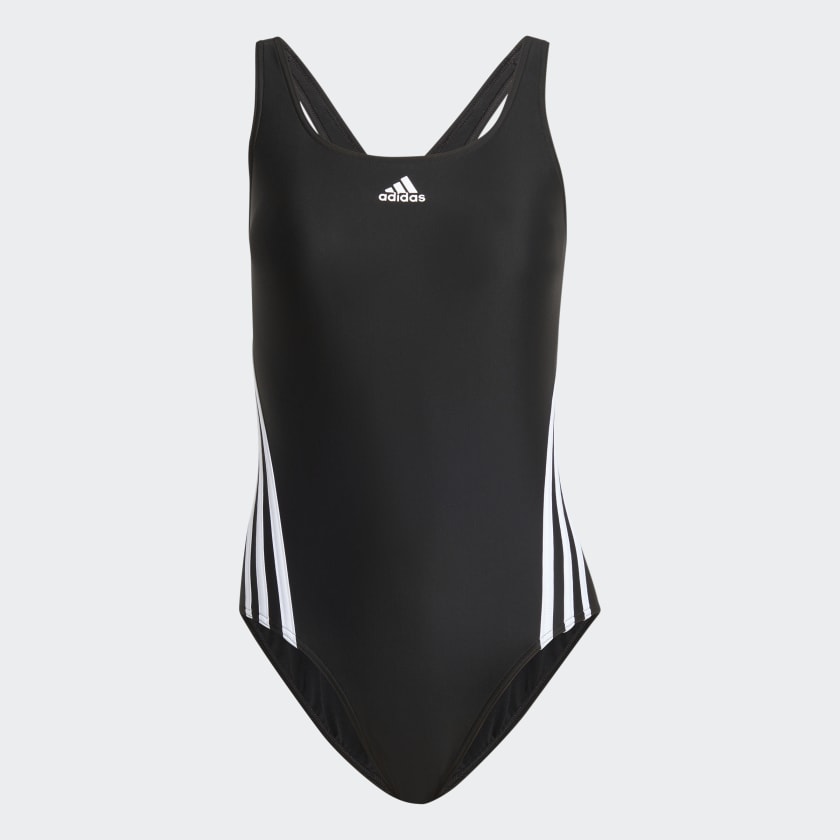 Adidas Women s 3 Stripes Swimsuit Black White Black 4