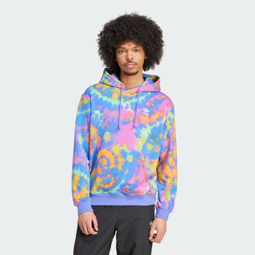 adidas Tie Dyed Allover Print Hooded Sweatshirt Blue Free Shipping with adiClub adidas US