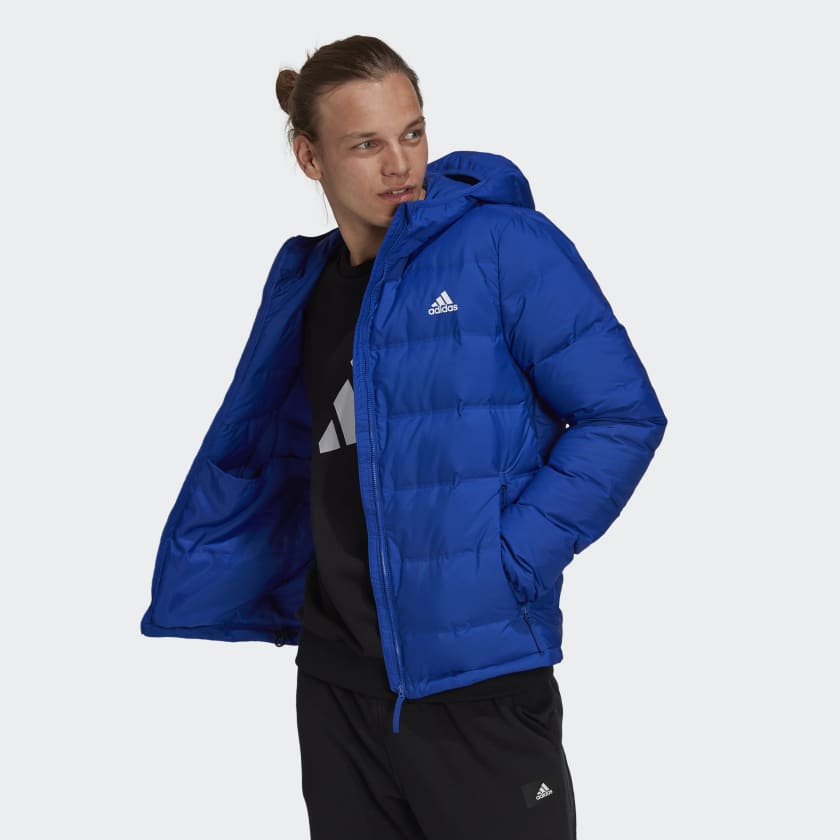 adidas Helionic Hooded Down Jacket - Blue | Men\'s Hiking | adidas US