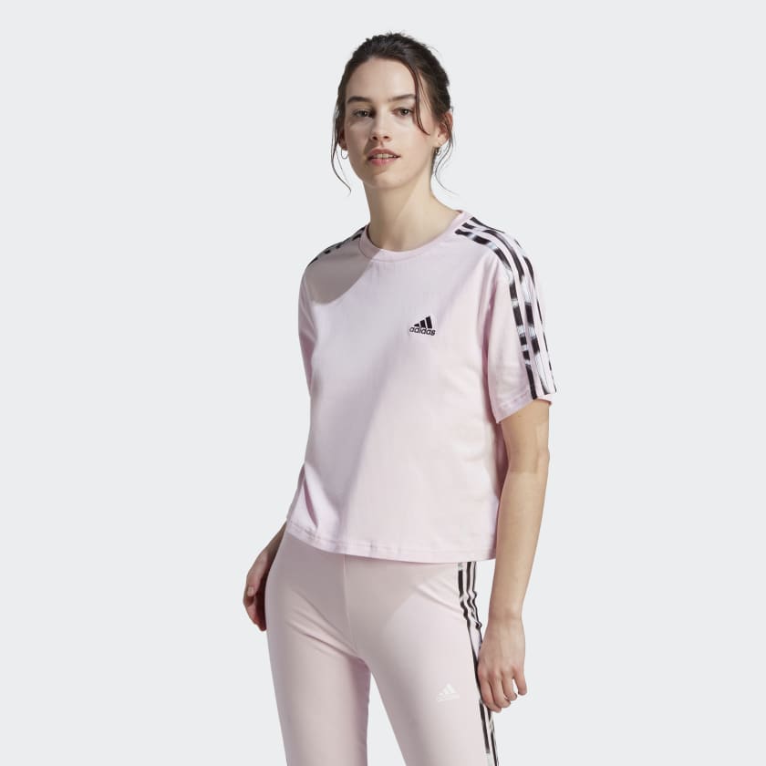 Cotton | Print US Vibrant adidas Lifestyle - 3-Stripes Pink Tee Crop adidas | Women\'s