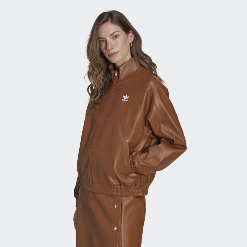 Trefoil Faux Leather Jacket - Brown | Women's Lifestyle | adidas US