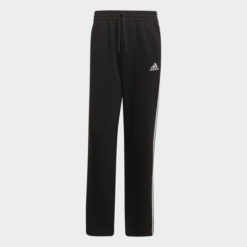 adidas Essentials Fleece Open Hem 3-Stripes Pants - Black | Men's Lifestyle  | adidas US