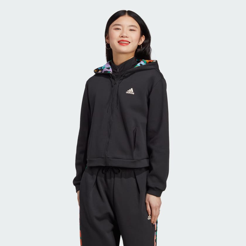 Polera con Capucha Estampada Cierre Frontal Negro adidas adidas Peru