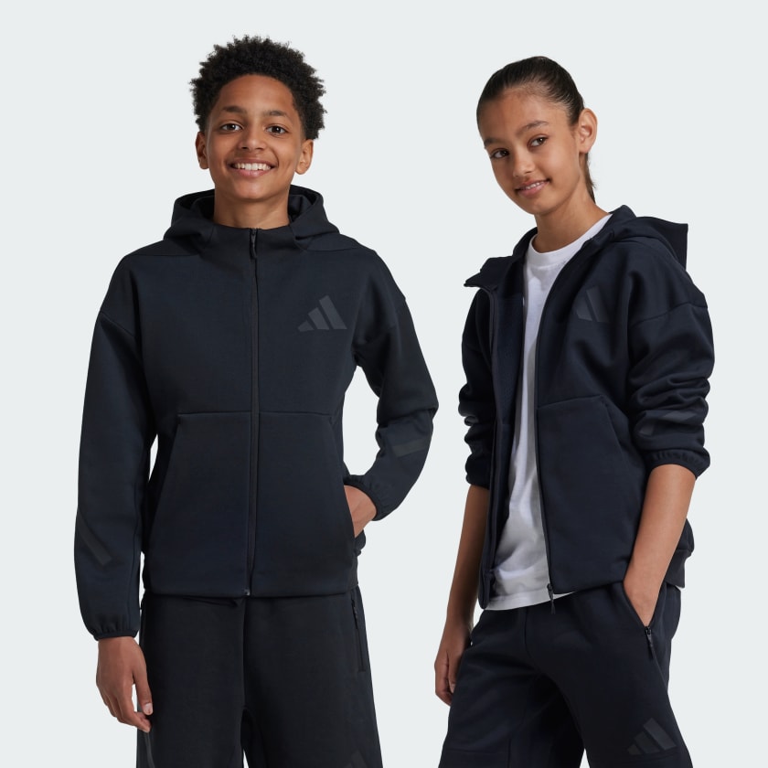 adidas Z.N.E. フルジップ フード付きトラックジャケット キッズ - ブラック | アディダス ジャパン