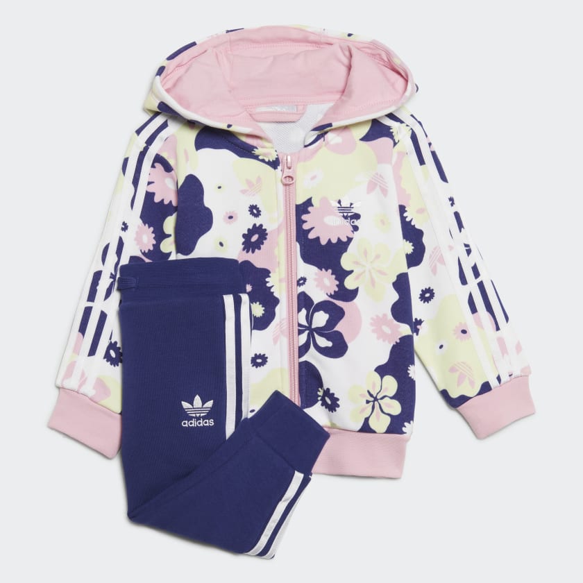 adidas Flower Print Full-Zip Hoodie Set - White, Kids' Lifestyle