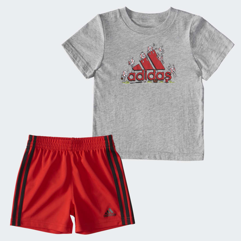 Adidas Cotton Graphic Tee and Shorts Set
