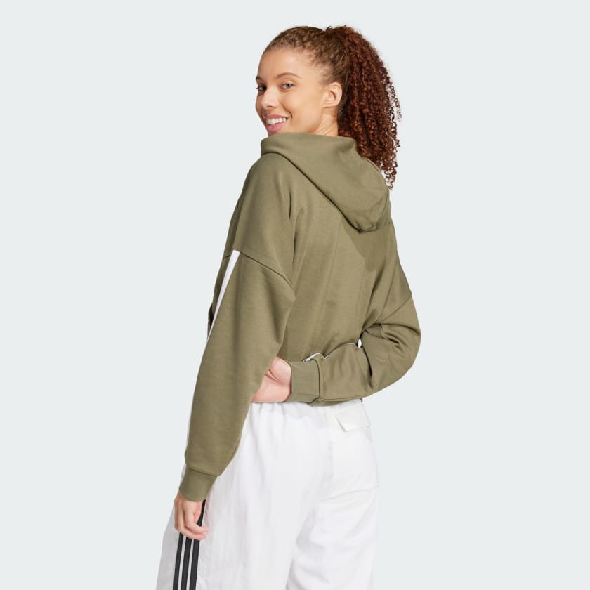Felpa con cappuccio Essentials 3 Stripes French Terry Quarter Zip Verde JN1950 23 hover model